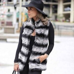 Rachel Zoe black white striped faux fur sleeveless outerwear vest